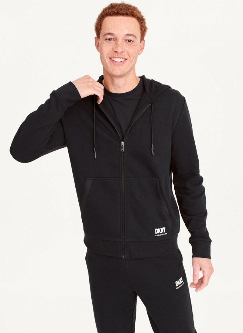 Black DKNY Full-Zip Men\'s Hoodies | USA-D1027