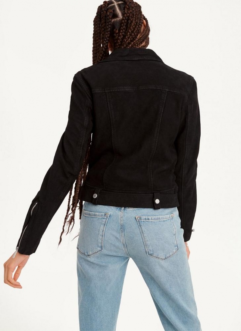 Black DKNY Garment Dyed Leather Women's Jackets | USA-D0119