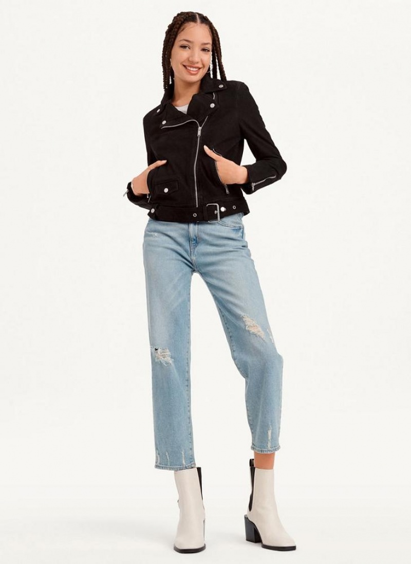 Black DKNY Garment Dyed Leather Women's Jackets | USA-D0119