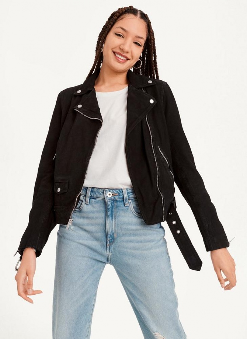 Black DKNY Garment Dyed Leather Women's Jackets | USA-D0119