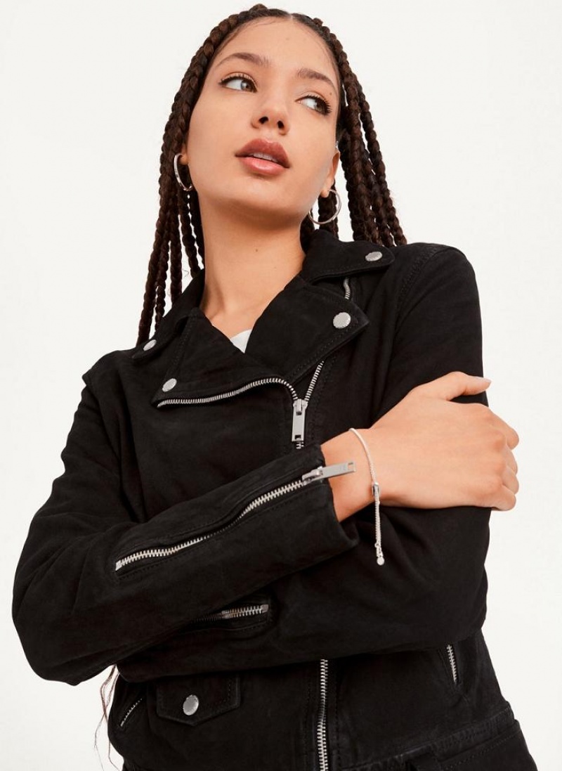 Black DKNY Garment Dyed Leather Women's Jackets | USA-D0119