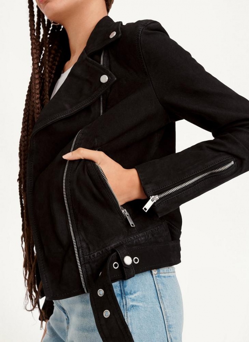 Black DKNY Garment Dyed Leather Women's Jackets | USA-D0119