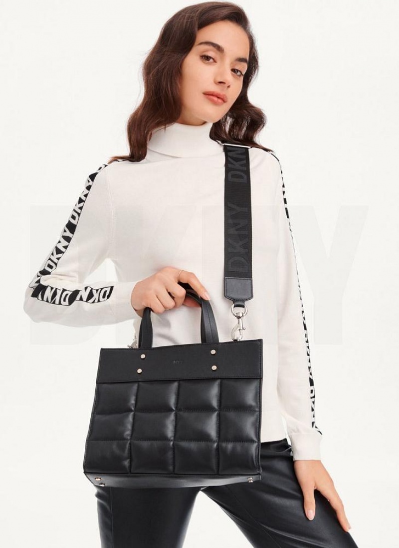 Black DKNY Globalist Small Quilted Book Tote Bags Crossbody Bags | USA-D0394