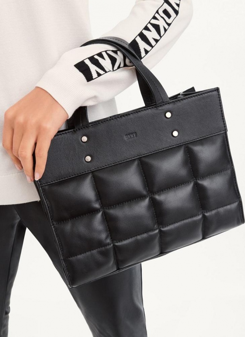 Black DKNY Globalist Small Quilted Book Tote Bags Crossbody Bags | USA-D0394