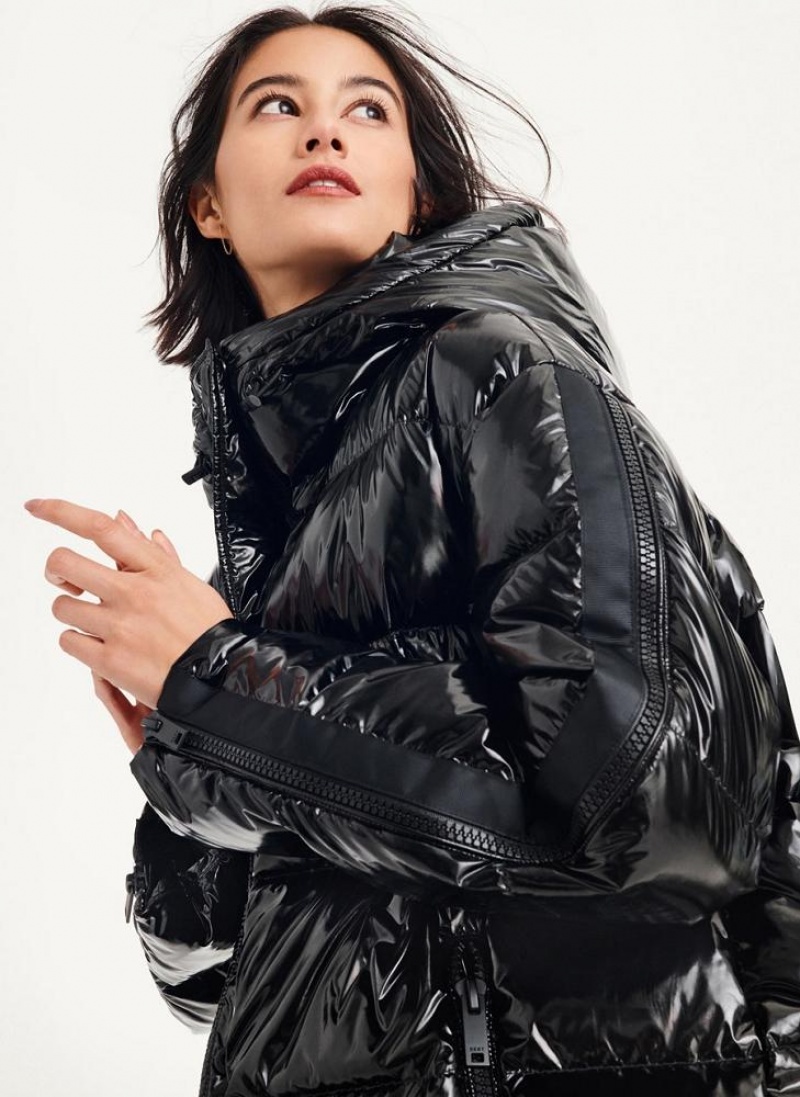 Black DKNY Glossy Oversized Women's Puffer Jacket | USA-D1370