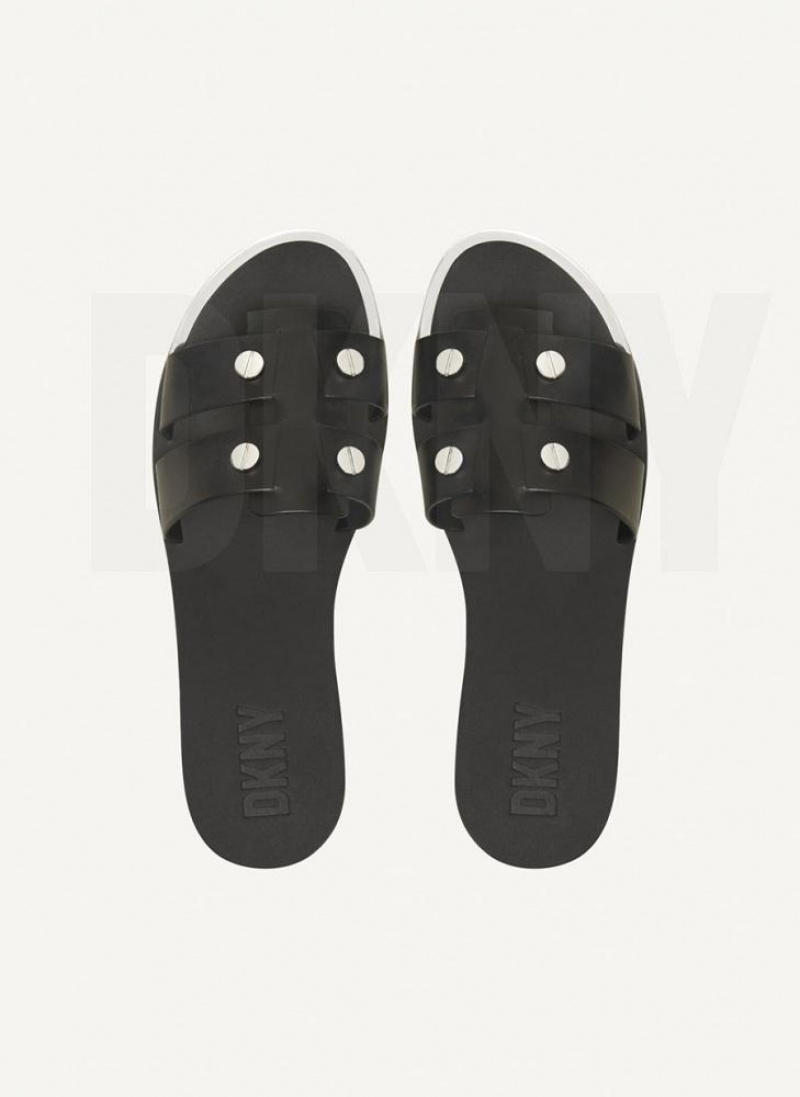 Black DKNY Glynn Flat Shoes Slides | USA-D1266