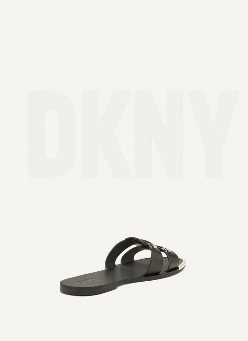 Black DKNY Glynn Flat Shoes Slides | USA-D1266
