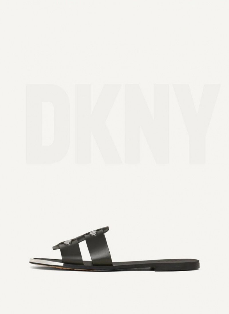 Black DKNY Glynn Flat Shoes Slides | USA-D1266