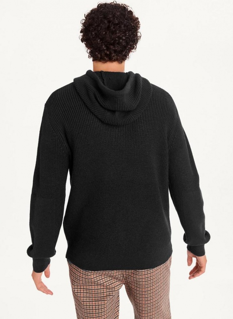 Black DKNY Half Cardigan Stitch Men's Hoodies | USA-D1479