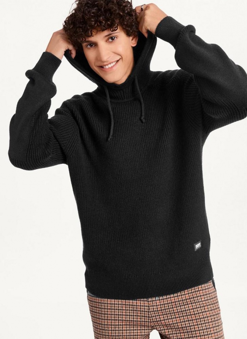 Black DKNY Half Cardigan Stitch Men\'s Hoodies | USA-D1479