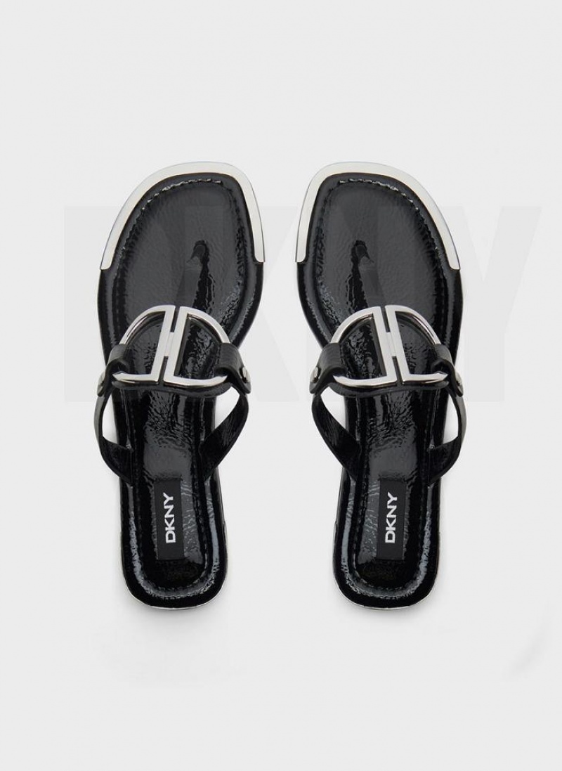 Black DKNY Hartford Shoes Flip Flops | USA-D1464