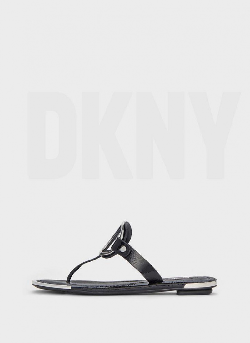 Black DKNY Hartford Shoes Flip Flops | USA-D1464
