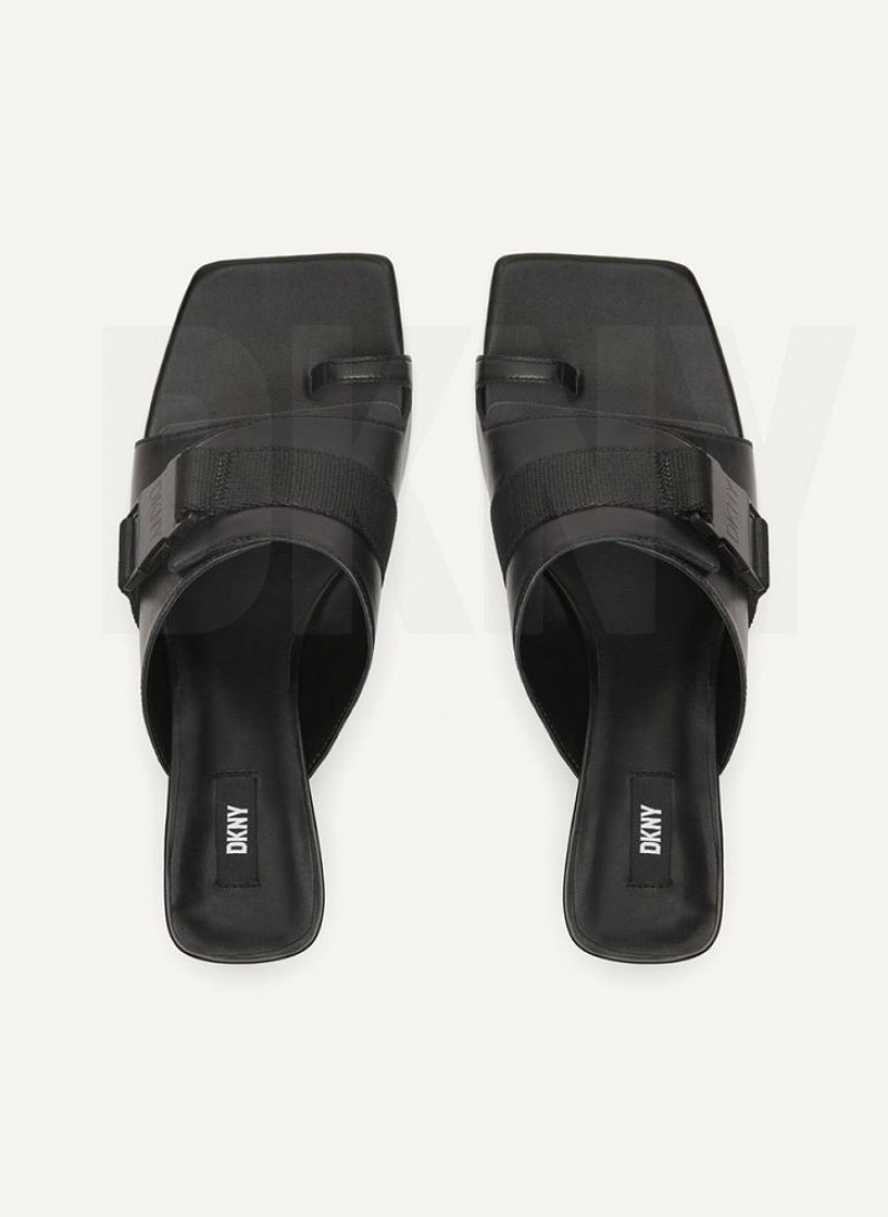 Black DKNY Heeled Buckle Mule Shoes Heels | USA-D0550
