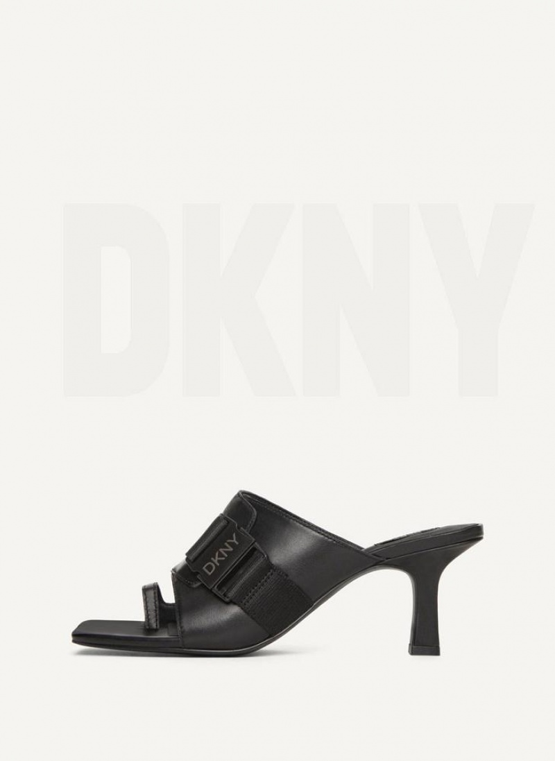 Black DKNY Heeled Buckle Mule Shoes Heels | USA-D0550