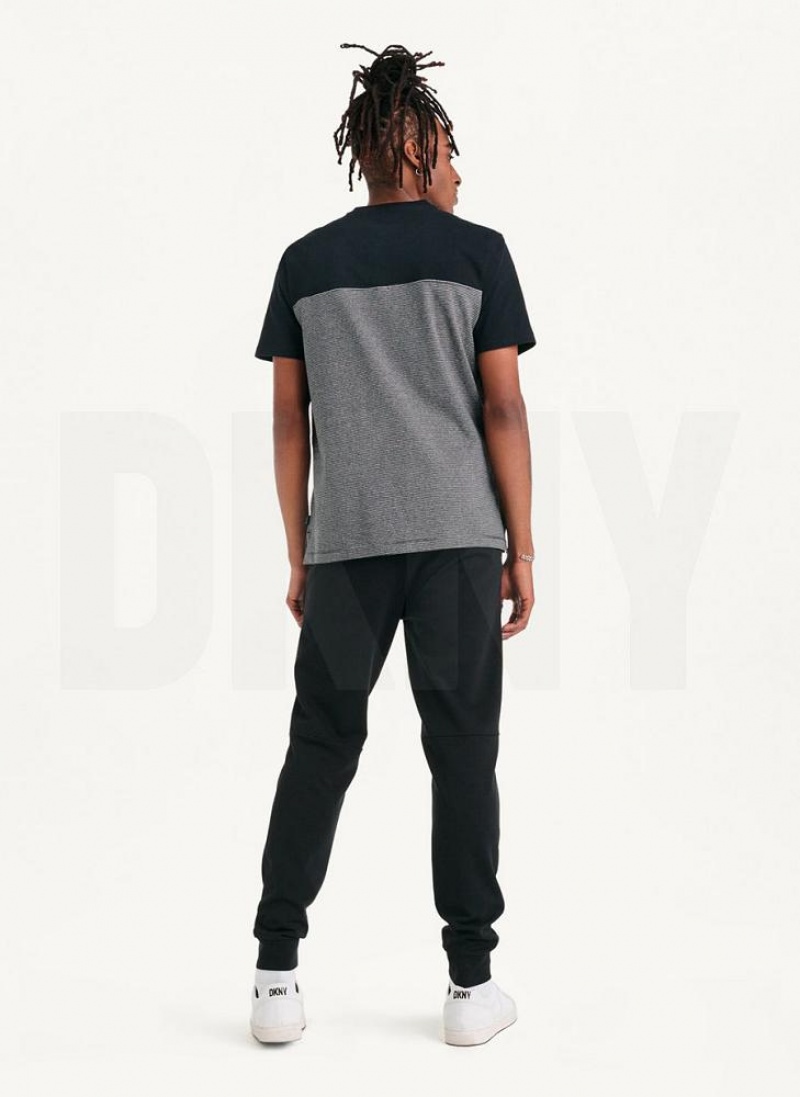 Black DKNY Henley Men's T Shirts | USA-D0400