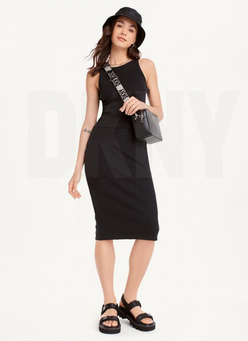 Black DKNY High Neck Crop Women's Tank Tops | USA-D1236