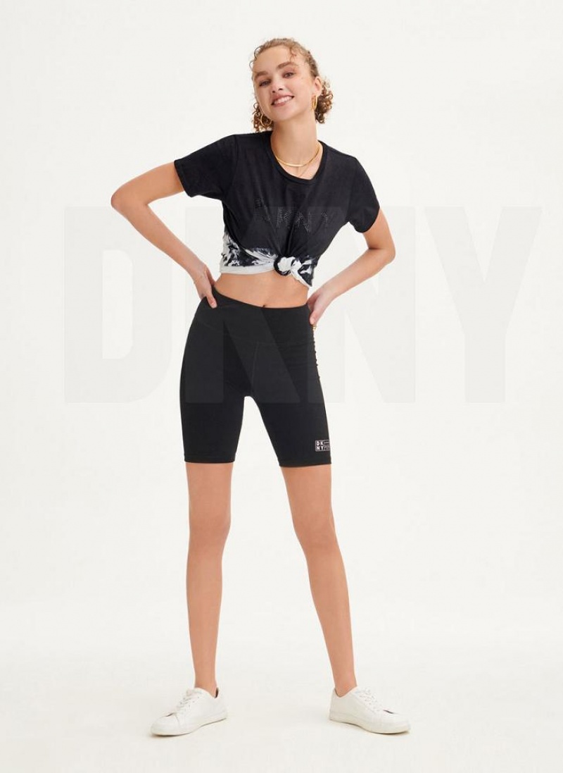 Black DKNY High Waist Biker With Logo Women's Shorts | USA-D0658