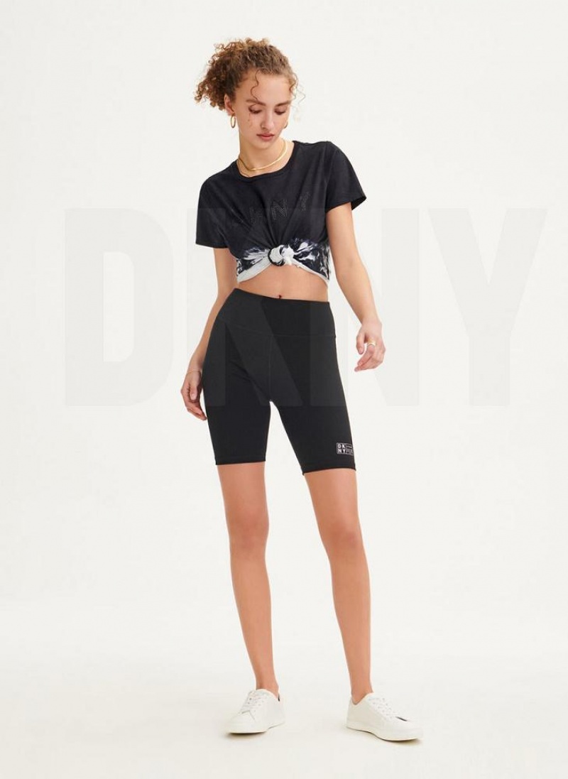 Black DKNY High Waist Biker With Logo Women's Shorts | USA-D0658