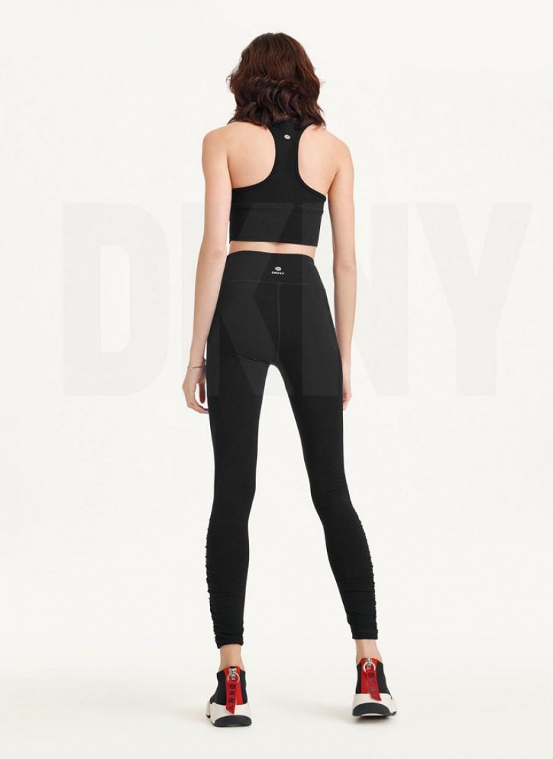 Black DKNY High Waist With Ruched Details Women's Leggings | USA-D1006