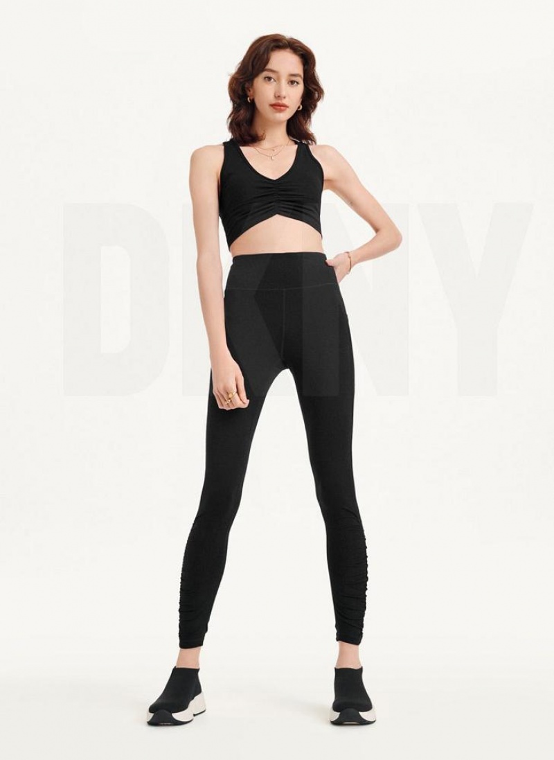 Black DKNY High Waist With Ruched Details Women's Leggings | USA-D1006