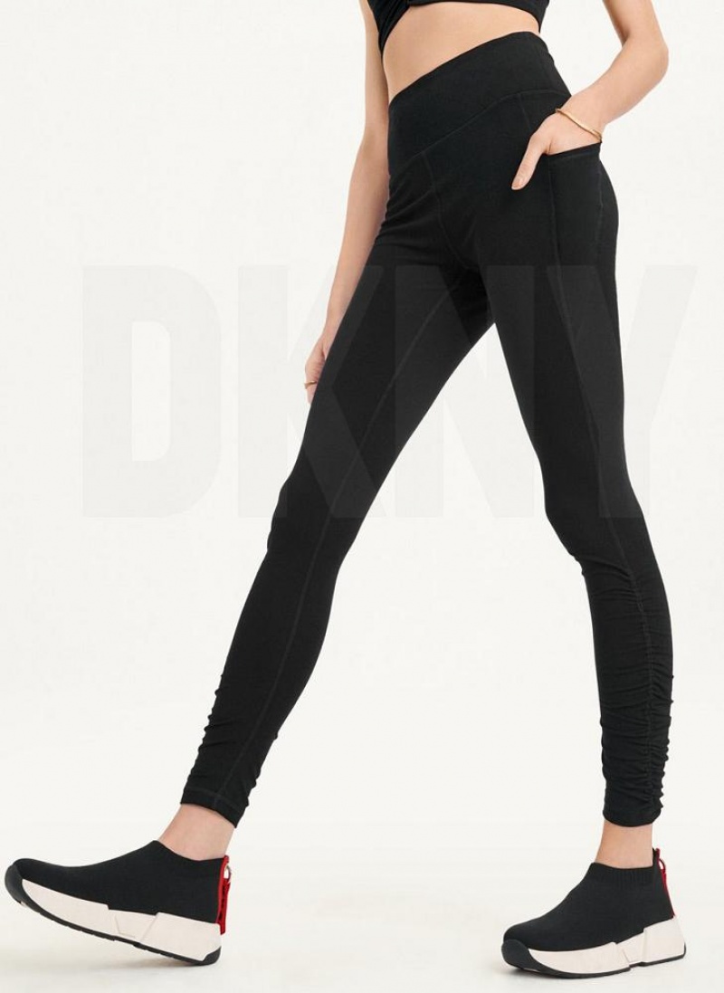Black DKNY High Waist With Ruched Details Women's Leggings | USA-D1006