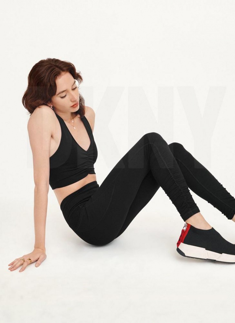 Black DKNY High Waist With Ruched Details Women's Leggings | USA-D1006