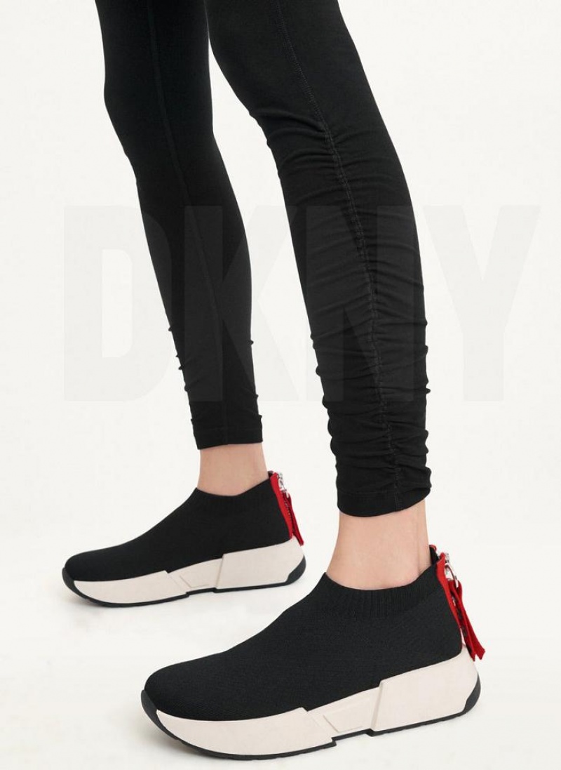 Black DKNY High Waist With Ruched Details Women's Leggings | USA-D1006