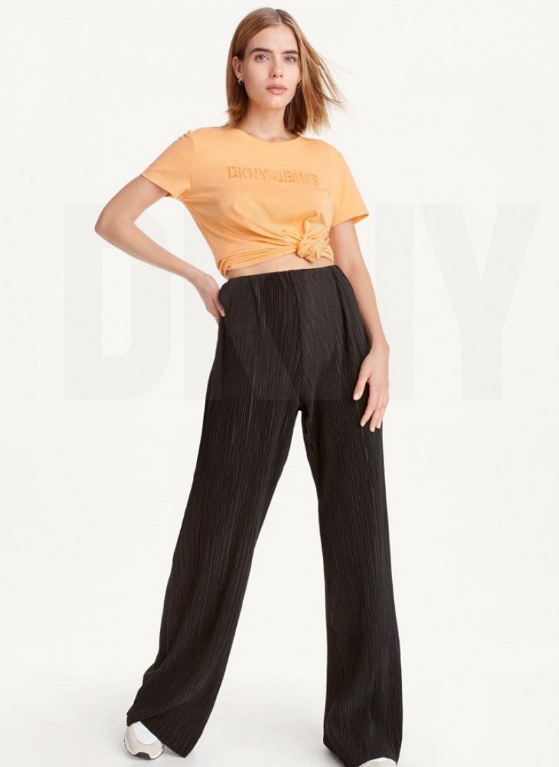 Black DKNY High Waisted Pleated Flare Women's Pants | USA-D1506