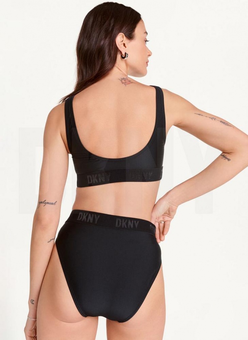 Black DKNY High Waisted Women's Bikini Bottom | USA-D1059