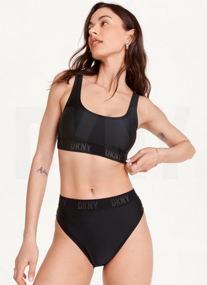 Black DKNY High Waisted Women's Bikini Bottom | USA-D1059