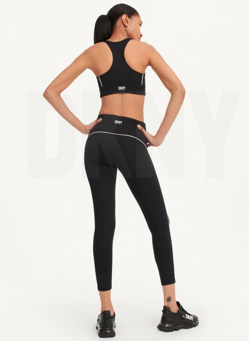 Black DKNY High Waisted with Logo Piping Women's Leggings | USA-D1295