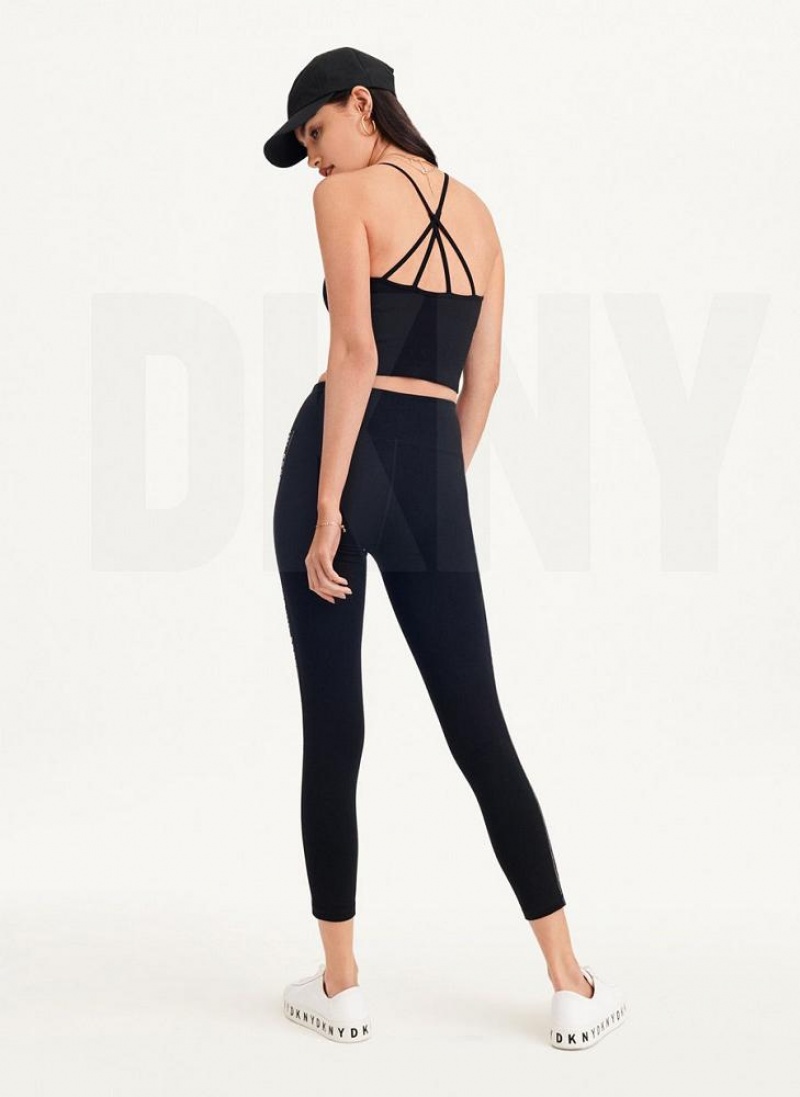Black DKNY High-waisted Logo Taping Women's Leggings | USA-D1499