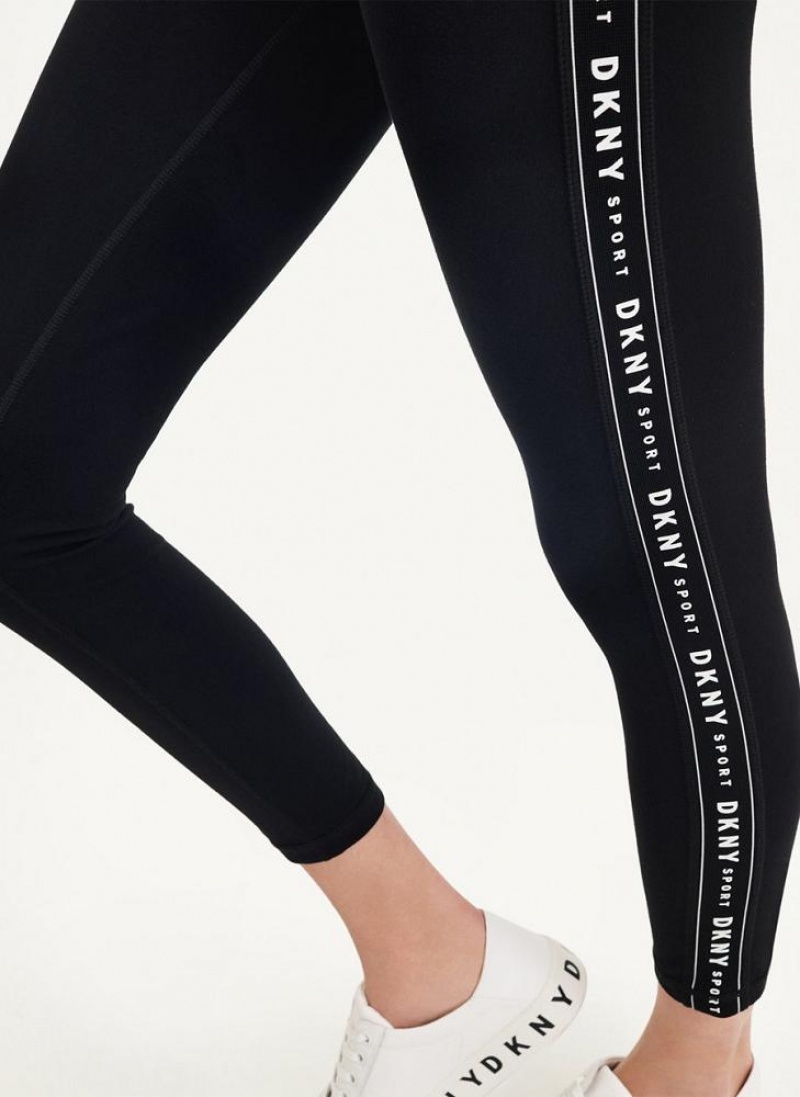 Black DKNY High-waisted Logo Taping Women's Leggings | USA-D1499