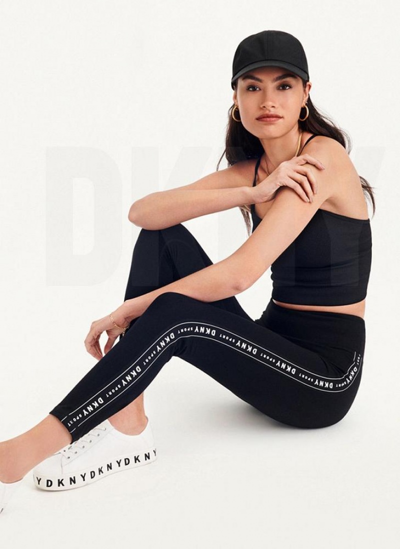 Black DKNY High-waisted Logo Taping Women's Leggings | USA-D1499