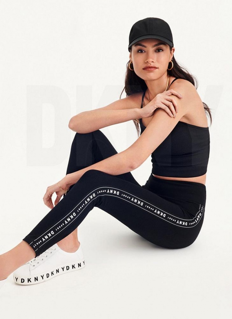 Black DKNY High-waisted Logo Taping Women\'s Leggings | USA-D1499