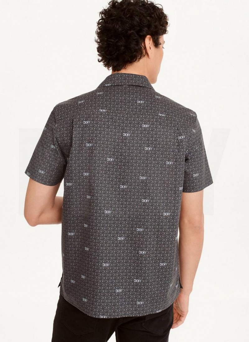 Black DKNY Interlocking Logo Men's Shirts | USA-D1507