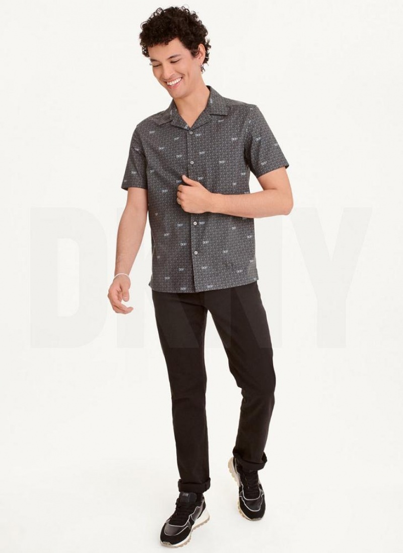 Black DKNY Interlocking Logo Men's Shirts | USA-D1507