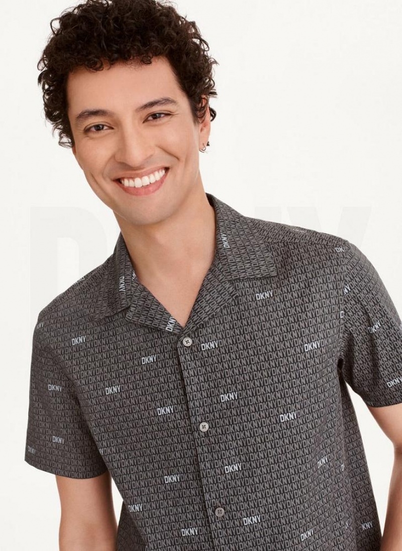 Black DKNY Interlocking Logo Men's Shirts | USA-D1507