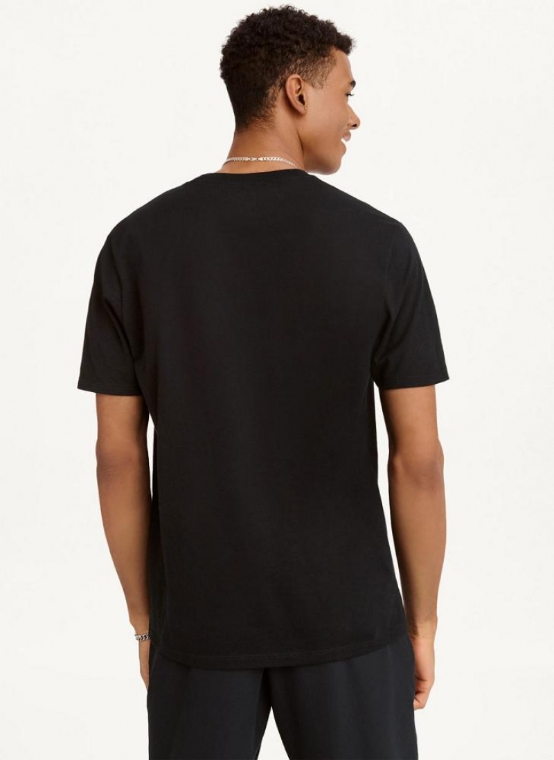 Black DKNY Irregular Lines Men's T Shirts | USA-D0231