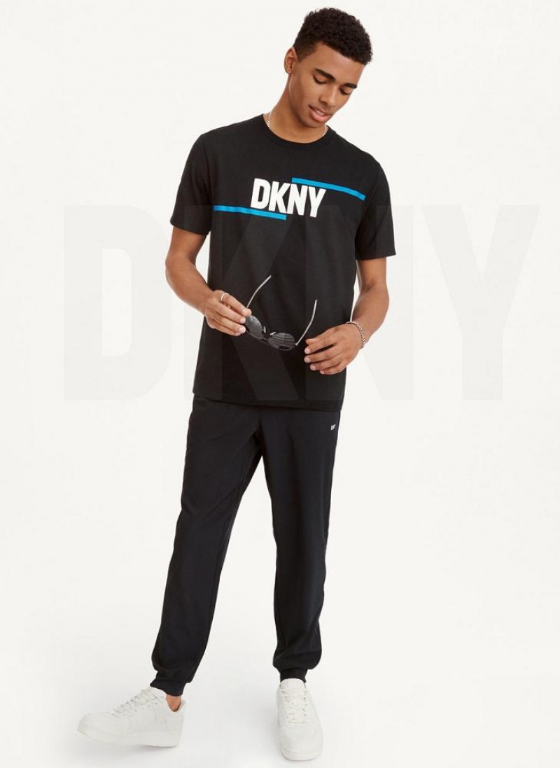 Black DKNY Irregular Lines Men's T Shirts | USA-D0231
