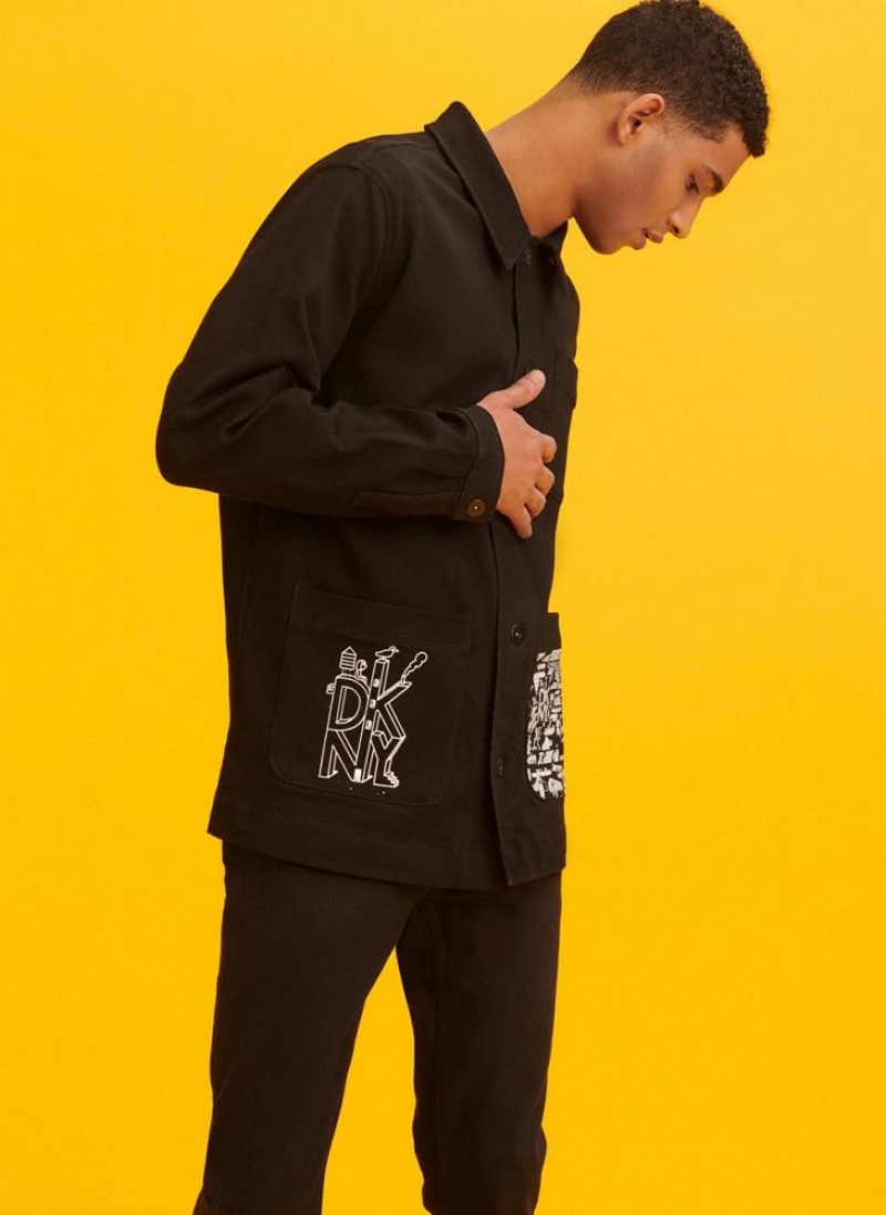 Black DKNY Jeremyville Oversized Men's Jackets | USA-D1802