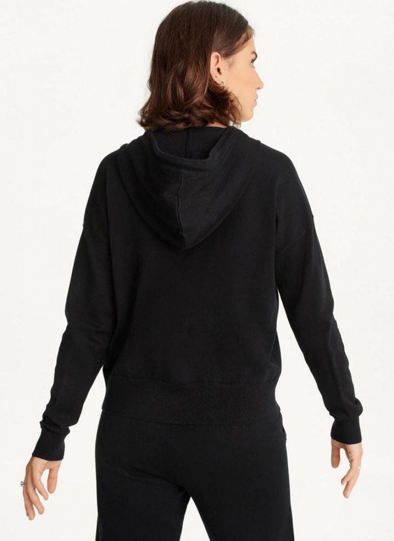 Black DKNY Knit Women's Hoodies | USA-D0381