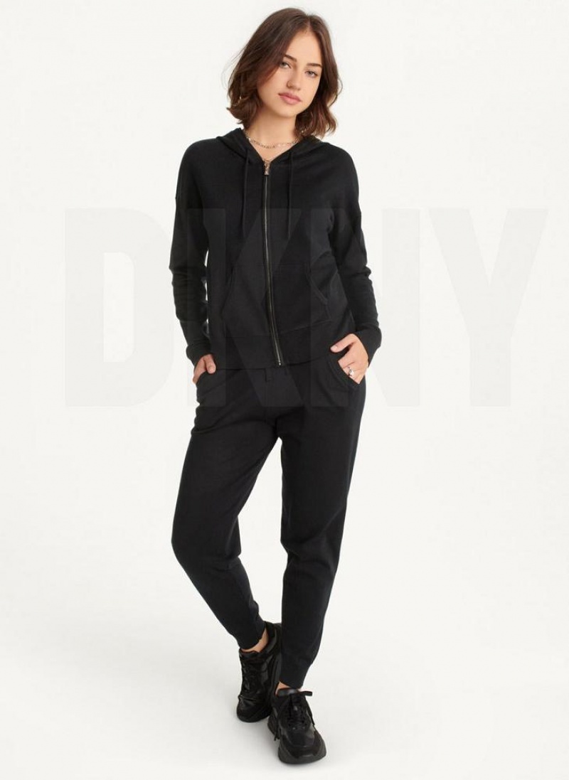 Black DKNY Knit Women's Hoodies | USA-D0381