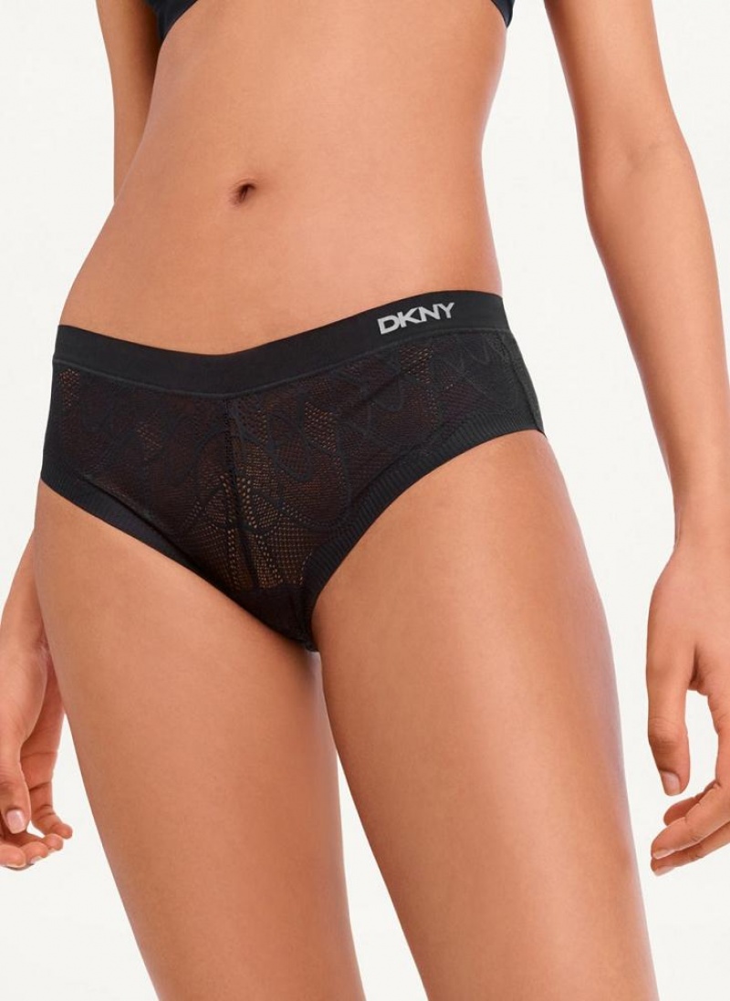 Black DKNY Lace Comfort Hipster Women\'s Panties | USA-D1560
