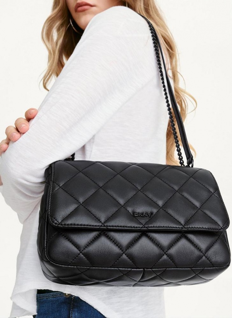 Black DKNY Lara Large Quilted Bags Shoulder Bags | USA-D0247