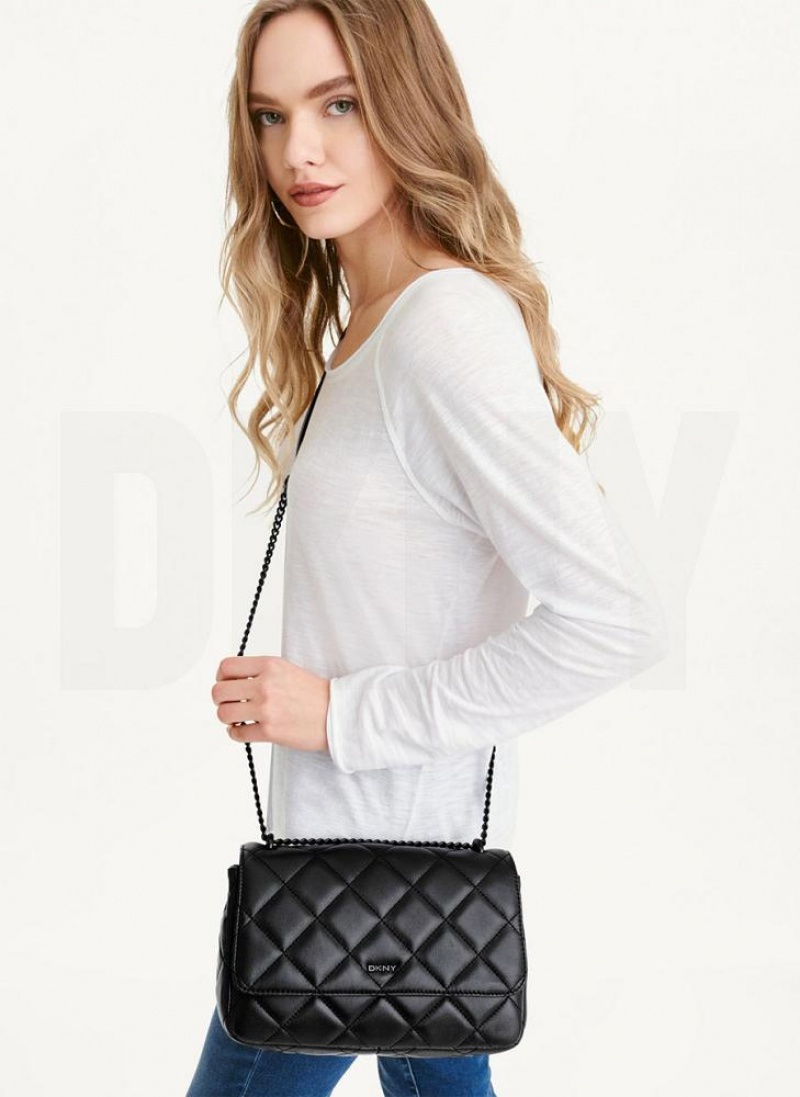 Black DKNY Lara Large Quilted Bags Shoulder Bags | USA-D0247