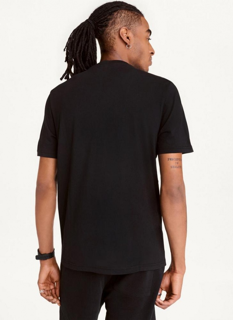 Black DKNY Left Chest Logo Men's T Shirts | USA-D1377