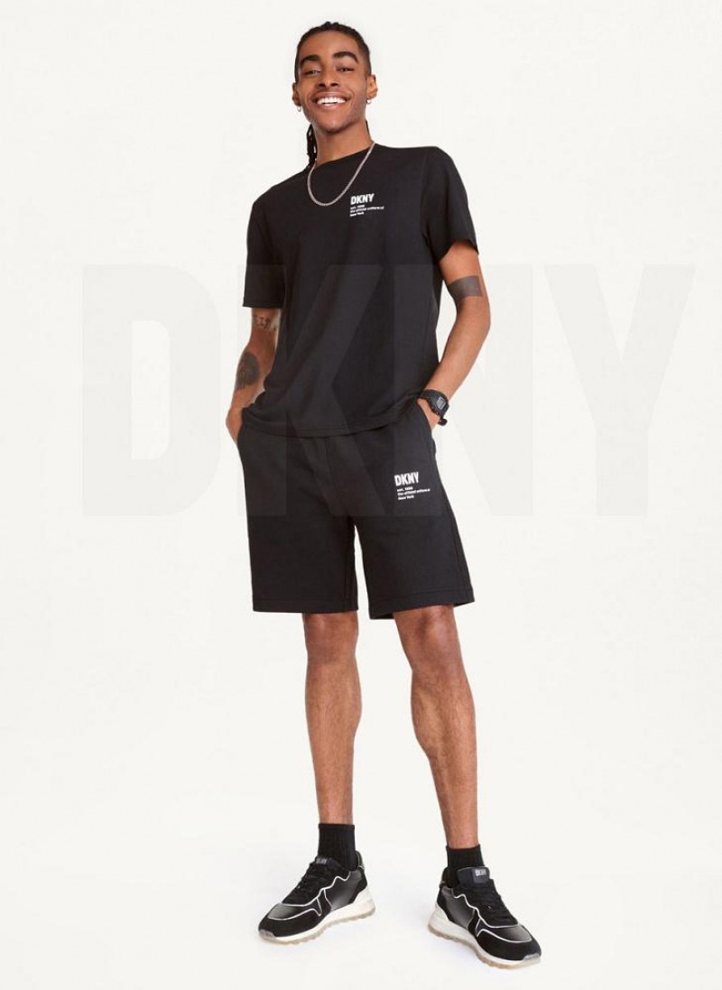 Black DKNY Left Chest Logo Men's T Shirts | USA-D1377