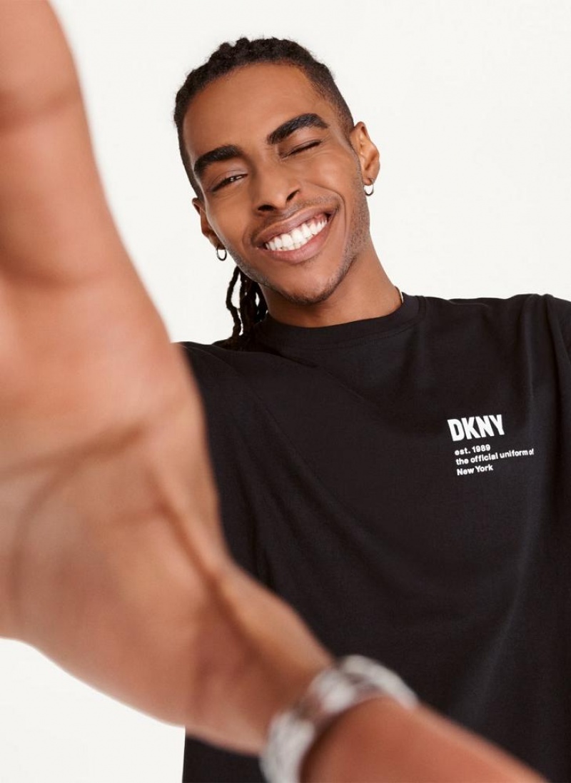 Black DKNY Left Chest Logo Men's T Shirts | USA-D1377