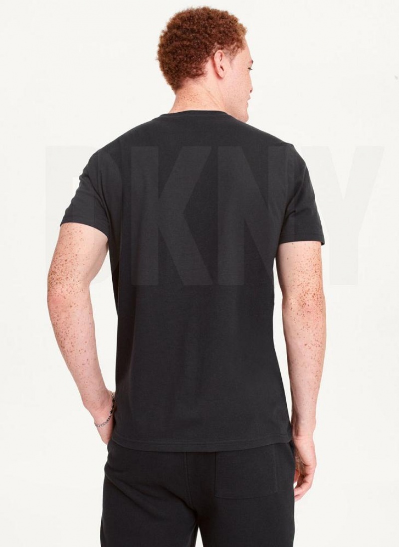 Black DKNY Left Chest Men's T Shirts | USA-D0468